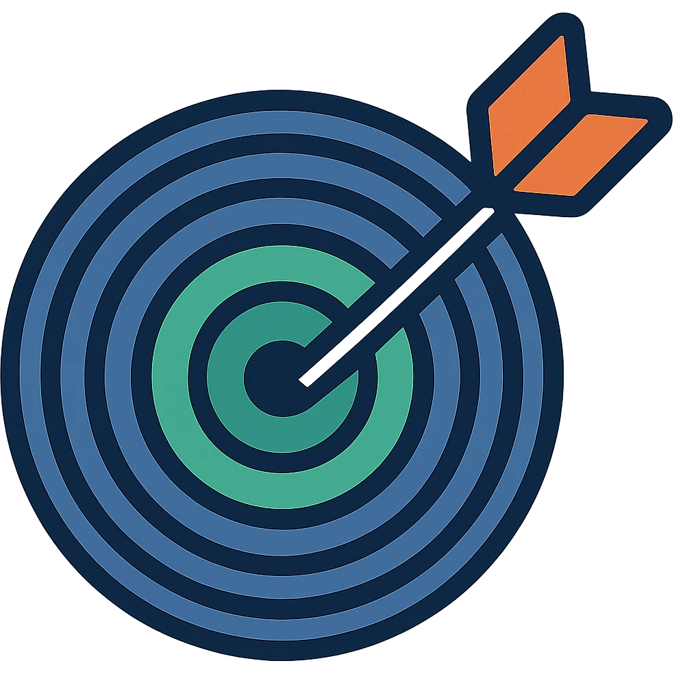 A target with navy rings and a vibrant green bullseye, with an arrow, emoji style emoji