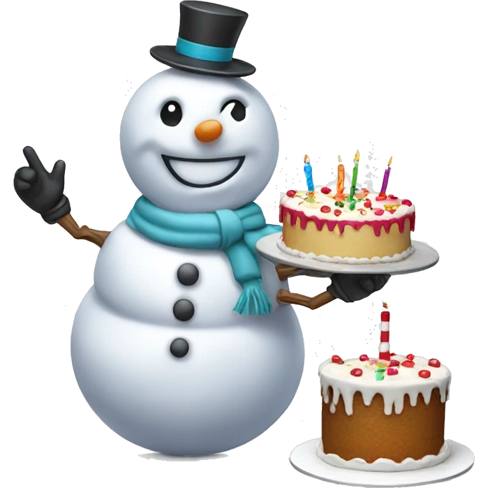 Snowman with a birthday cake dancing emoji