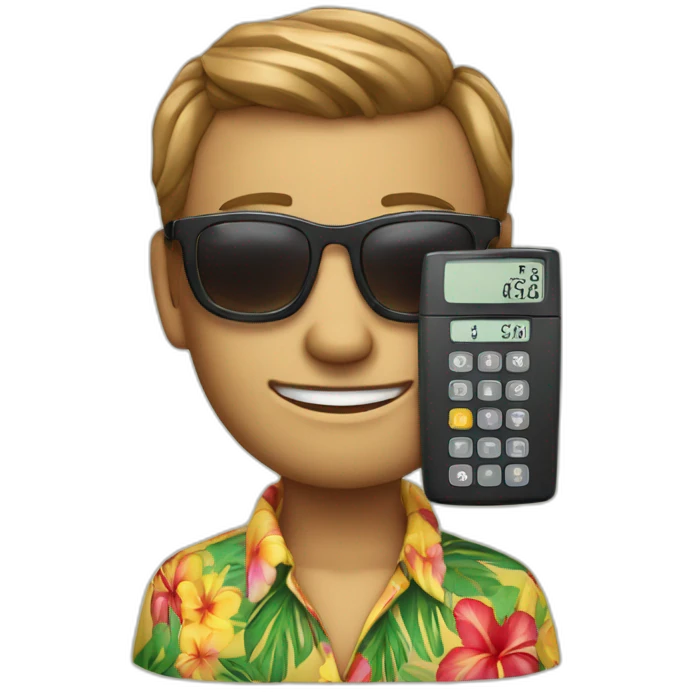 anthropomorphic calculator wearing sunglasses and a Hawaiian shirt emoji