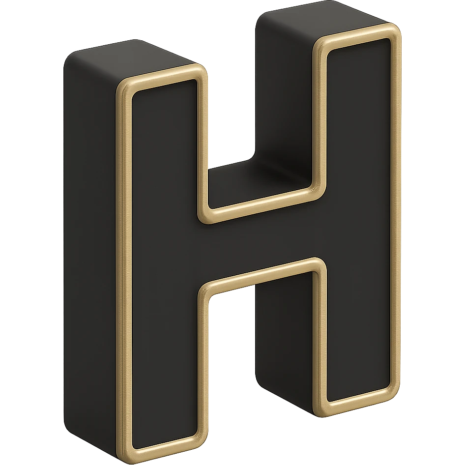Create the letter H in the 3D Black style, matching the bold, clear, gold-edged look of the reference letter A. emoji