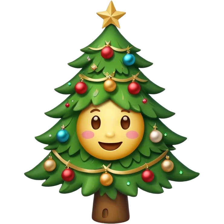 Christmas tree with cute face emoji