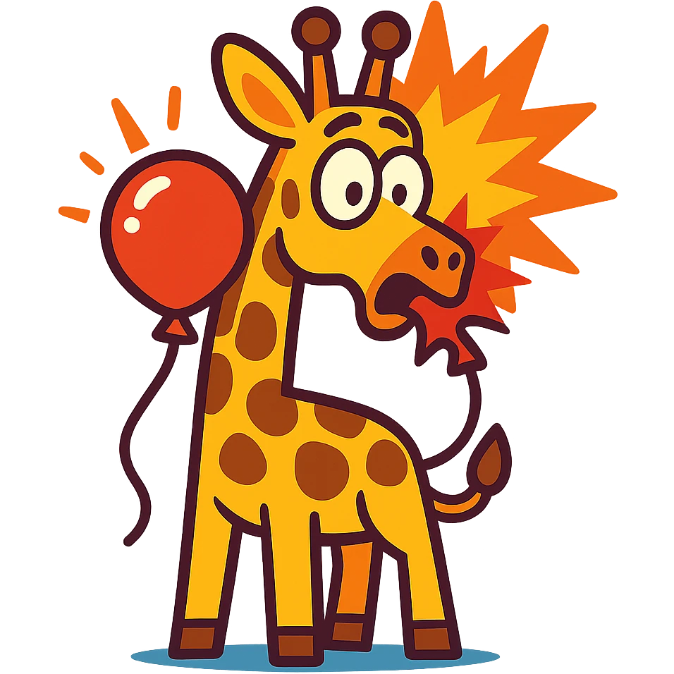 giraffe popping balloon in surprise expression, vibrant-toon style emoji