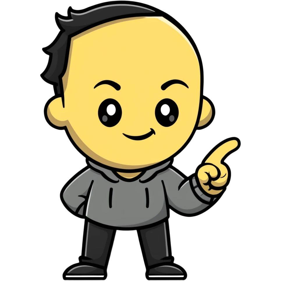 A single sticker that combines a pointing finger and a smirking face - a face with a sly smirk that has one arm extending with a pointing finger emoji