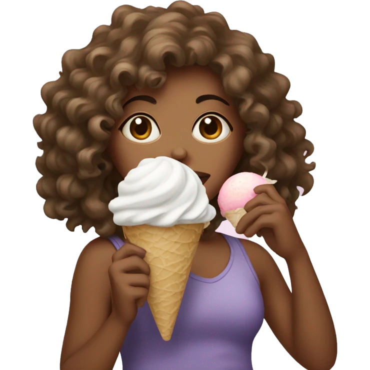 curly hair girl eating ice cream emoji