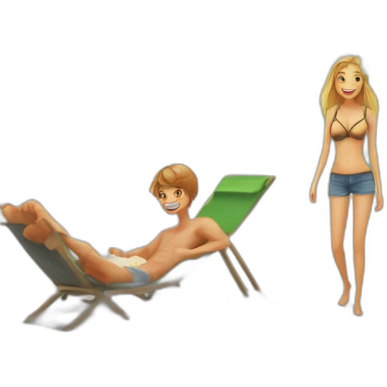 2 teenager die millionäre sind und auf einer insel mit strand chillen, im hintergrund eine villa, sie haben sonnenbrillen auf emoji