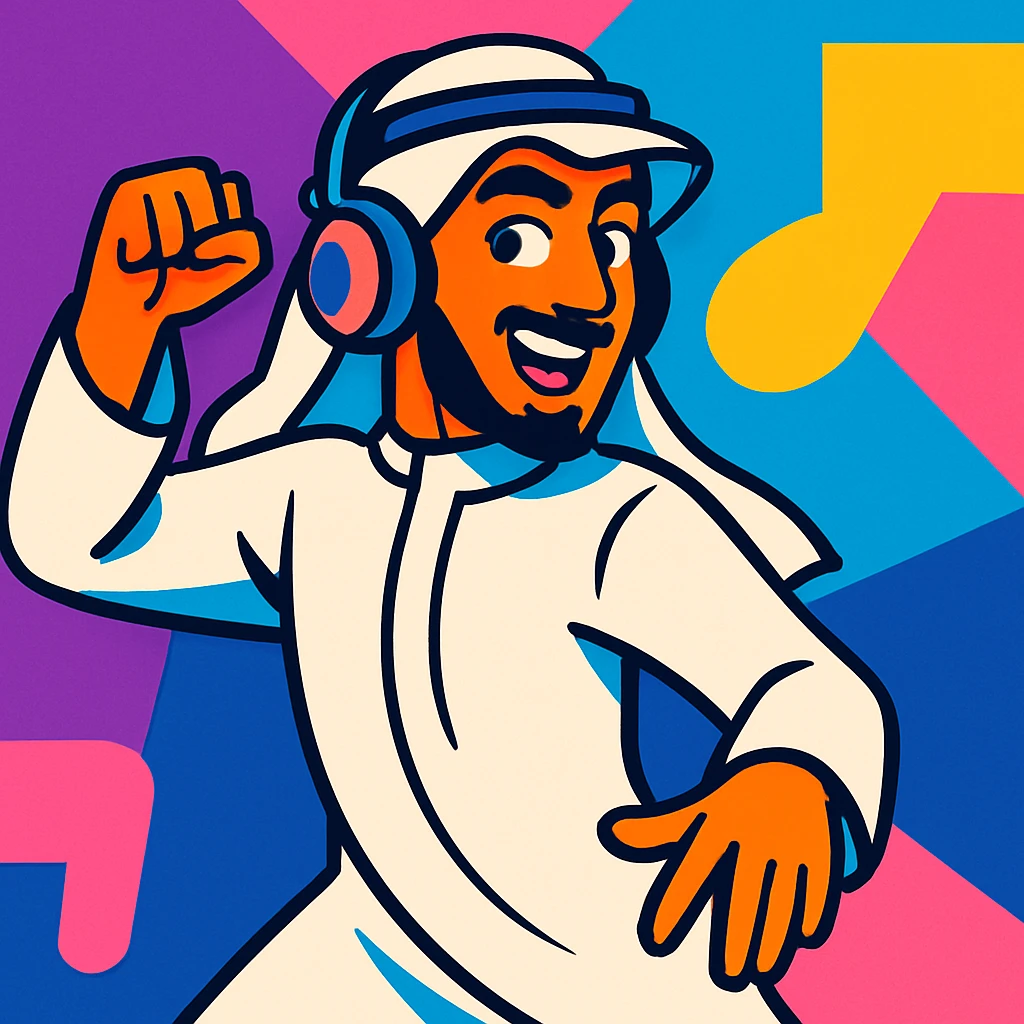 Middle Eastern man in traditional Arab attire, TikTok-inspired, bold and modern, dynamic pose, digital art emoji