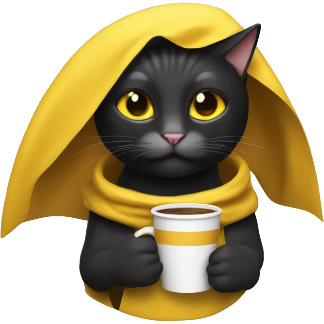 Cat drink to  coffee, Cat black and yellow cape emoji