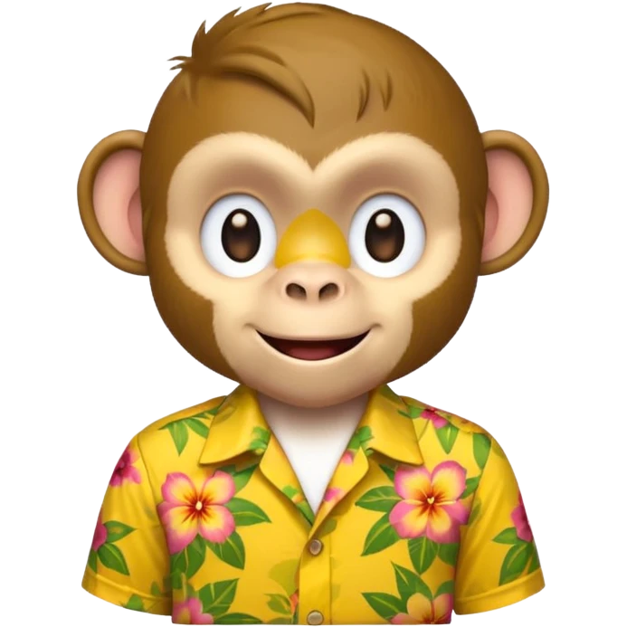 Monkey – cheeky grin, wearing yellow floral aloha shirt. emoji