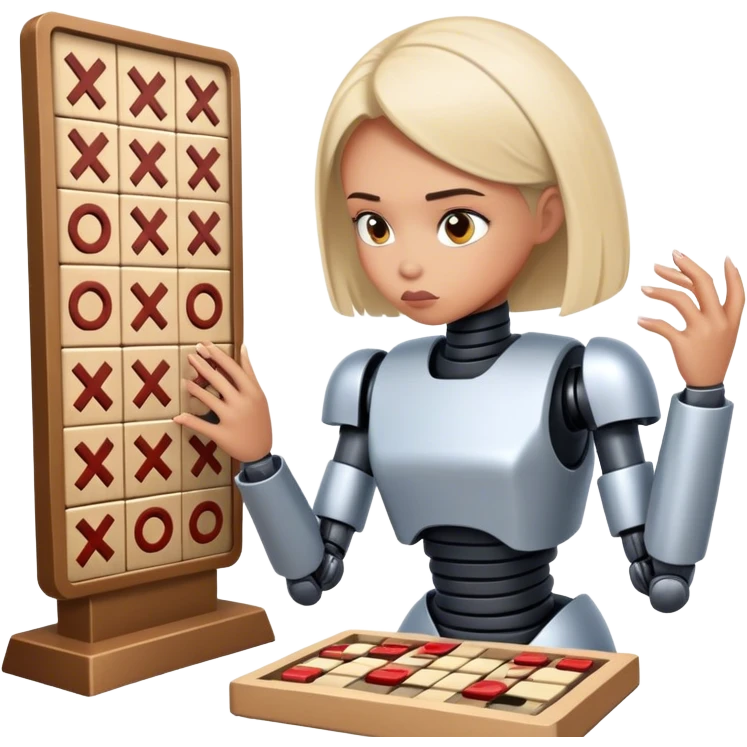 Muriel playing tic-tac-toe losing against a robot Bruh emoji