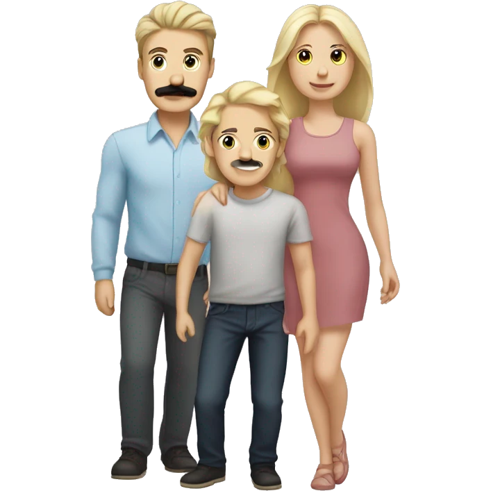 a white family with a man with a black mustache , a blonde woman, two brunette girls, and a blonde boy emoji