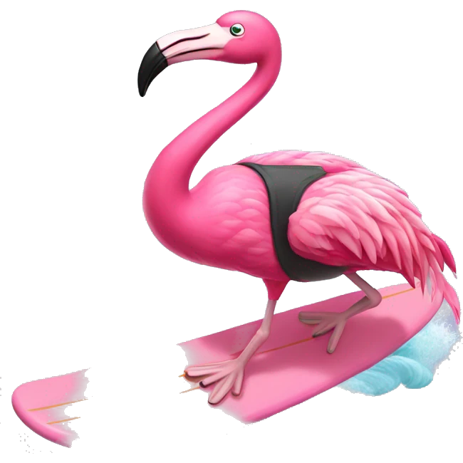 pink flamingo surfing emoji
