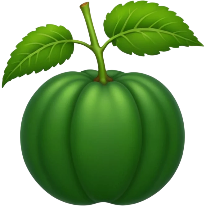 Un fruto verde oscuro con puntos verdes más oscuros Y con patas redondas y con un tallo con forma de C emoji