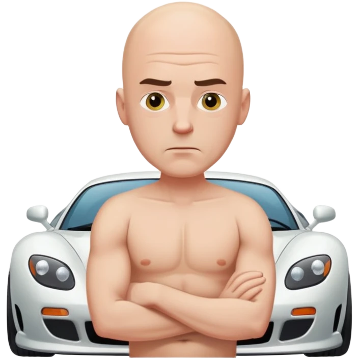 Bald frowning Man in speedo in front of sports car emoji