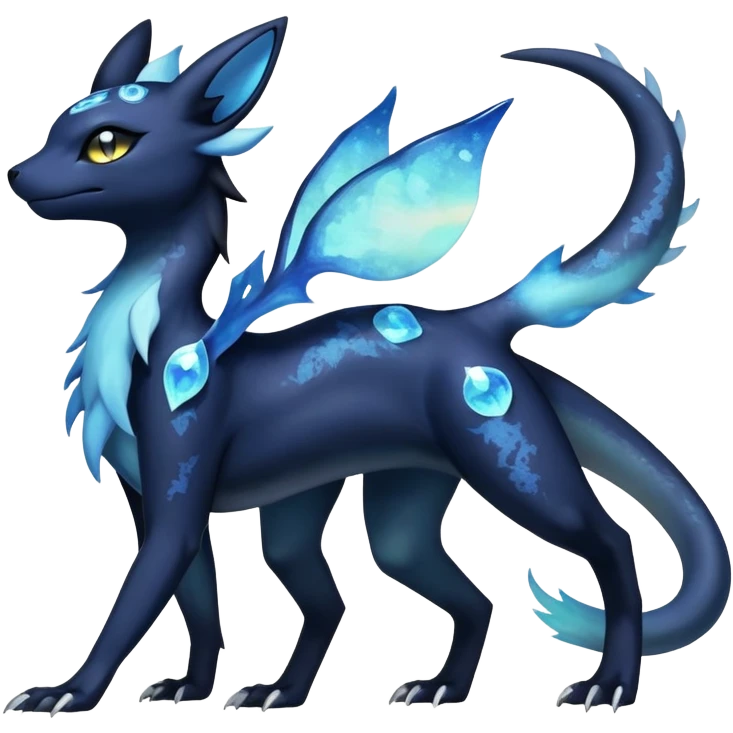 Shiny icy iridescent dark gothic ethereal Nebulae Salandit-Meowstic-Umbreon-Fakémon-hybrid-creature (full body)  emoji