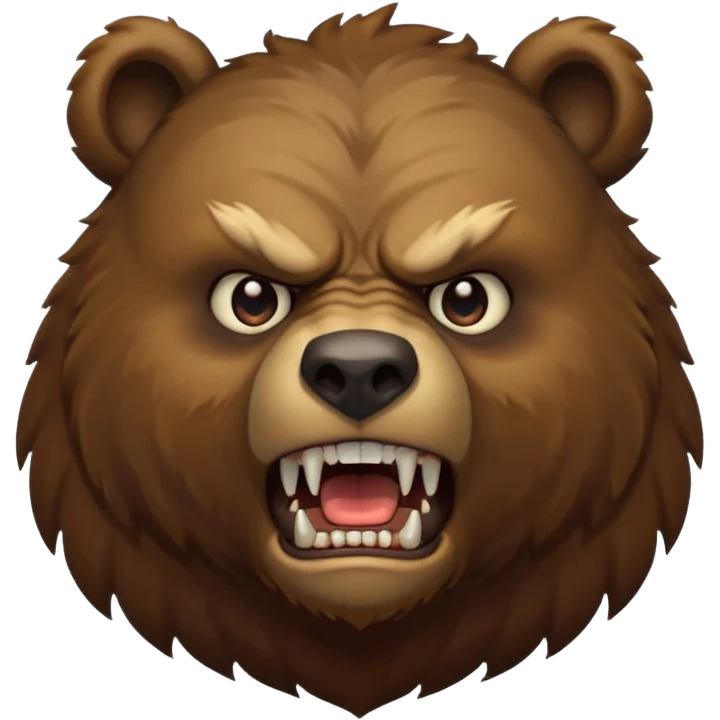 An ancient bear, forest guardian, aggressive angry, front profile, face portrait focus emoji