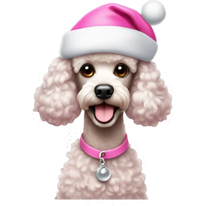 Poodle wearing pink Santa hat emoji