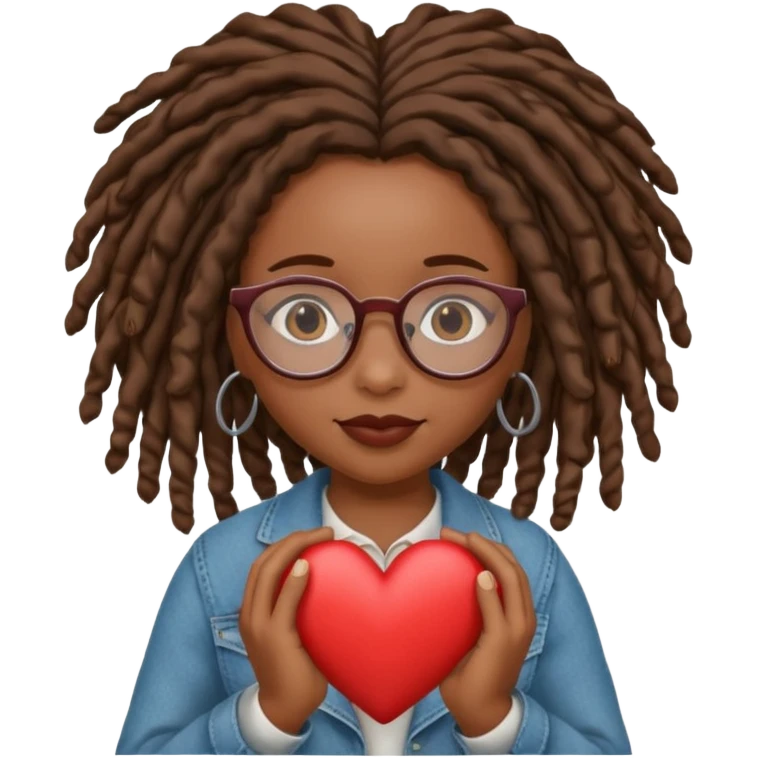 African American Girl Scout with glasses and locs holding a heart emoji