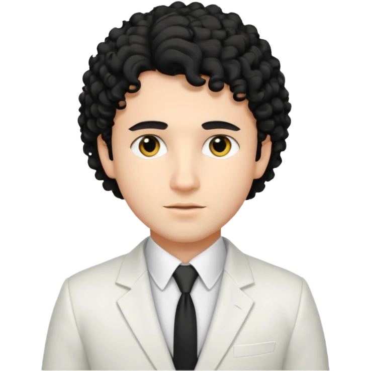 Cockasian guy with black curly hair and black eyes wearing a White simple suit guy  emoji