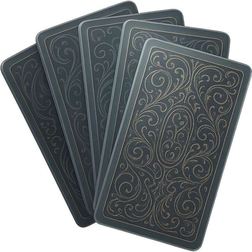 tarot deck with elaborate, swirling patterns on the card backs, hints of gold foil, cards arranged in a fan, magical and luxurious emoji