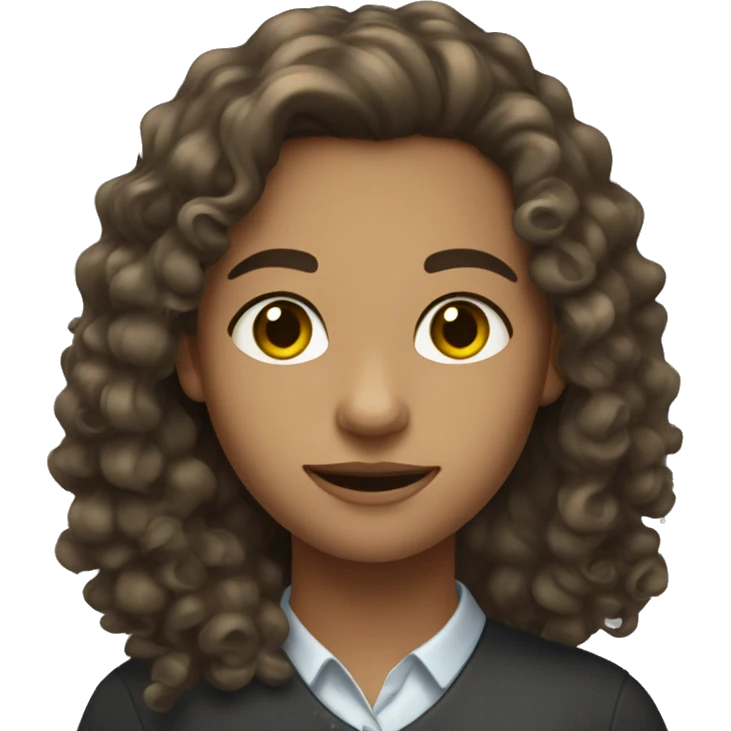 a young teacher with long curly hair, fair skin, and brown-greenish eyes emoji