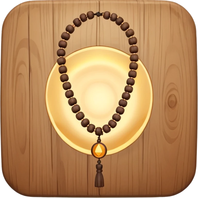 monk necklace object icon, wooden prayer beads with simple pendant, spiritual minimal design, natural wood texture, subtle sacred aura, 3D cartoon style, mobile game icon style, centered, clean background, no text, no watermark
 emoji