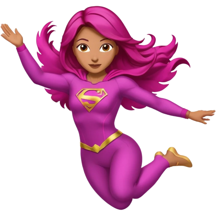Latina superwoman with brown hair roots and fuchsia hair flying pose emoji