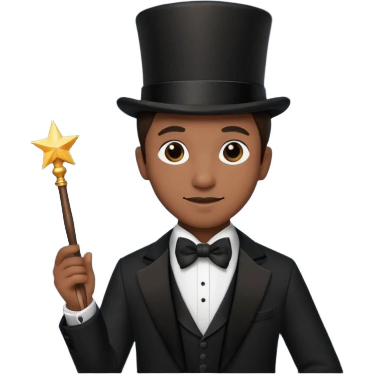 Stage magician in tuxedo holding magic wand emoji