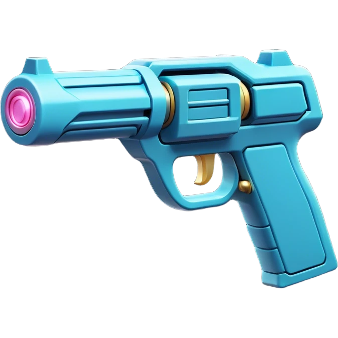 Clash of Clans aesthetic: Cinematic Playful 3D Isometric Laser Gun Emoji, rendered in a 3D vector-style similar to standard emojis with minimal shading and bold, simplified shapes. A compact, distinct form with signature details, softly glowing with a futuristic sci-fi warfare charm. Simplified yet unmistakably iconic, highly detailed and consistent, glowing with a soft radiance and high shine. Stylized with a touch of high-tech brilliance and a soft glowing outline, capturing the essence of a beloved gaming relic with a friendly, playful manner! emoji