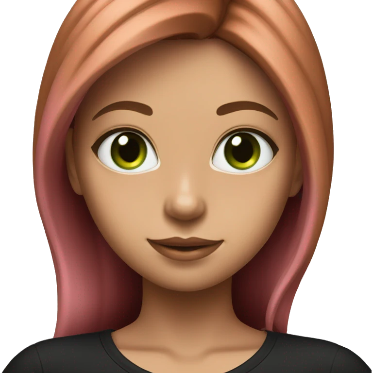 girl with brown-haired pink strands hair and green eyes in a black tight t-shirt  emoji