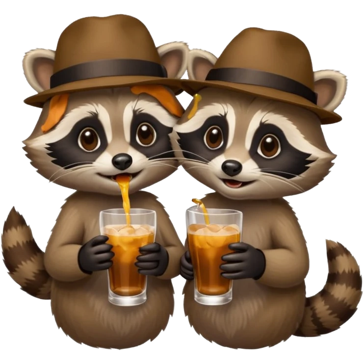 Two raccoons sharing a drink emoji