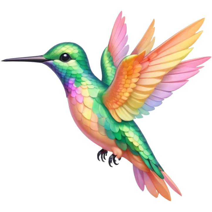 peach pink and yellow-green, mint humming bird emoji