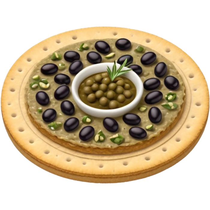 tapenade =  spread, condiment and culinary ingredient consisting of puréed or finely chopped olives, capers, and sometimes anchovies emoji