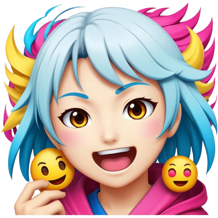 Cinematic Realistic Manga Comics Emoji, depicted as a dynamic stylized illustration inspired by Japanese manga art with bold lines and expressive characters, rendered with vibrant textures and energetic colorful lighting that captures its iconic style. emoji
