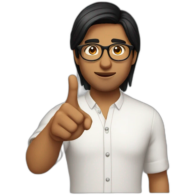 indian guy with fair skin with straight hair with round fully circular glasses black eyes black hair pointing hand towards the left side emoji