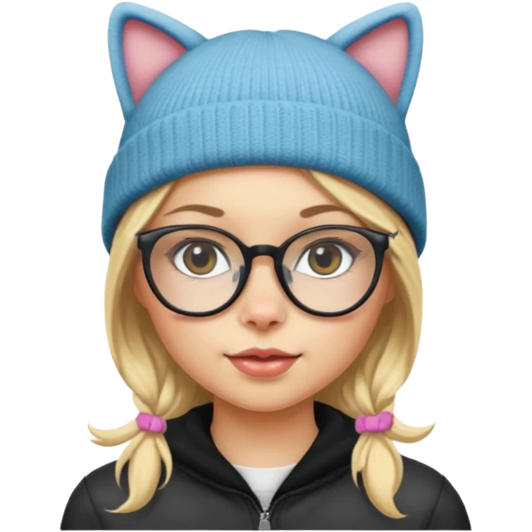 Blonde girl wearing cat  glasses and beanie emoji