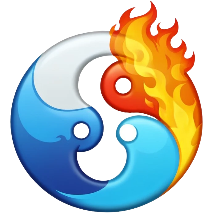The fire and water emojis are in the form of the yin-yan symbol in front of a completely black background. emoji