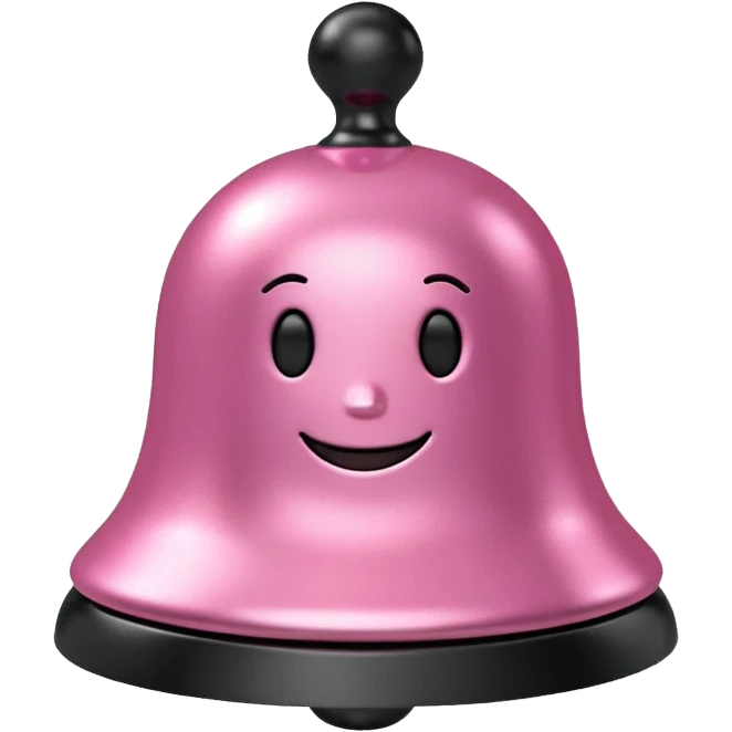 pink call bell with black base and silver knob and with smiley face on it emoji