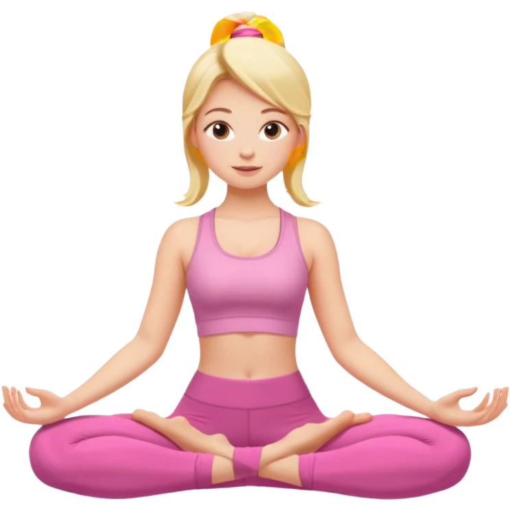 blonde girl doing yoga wearing pink emoji