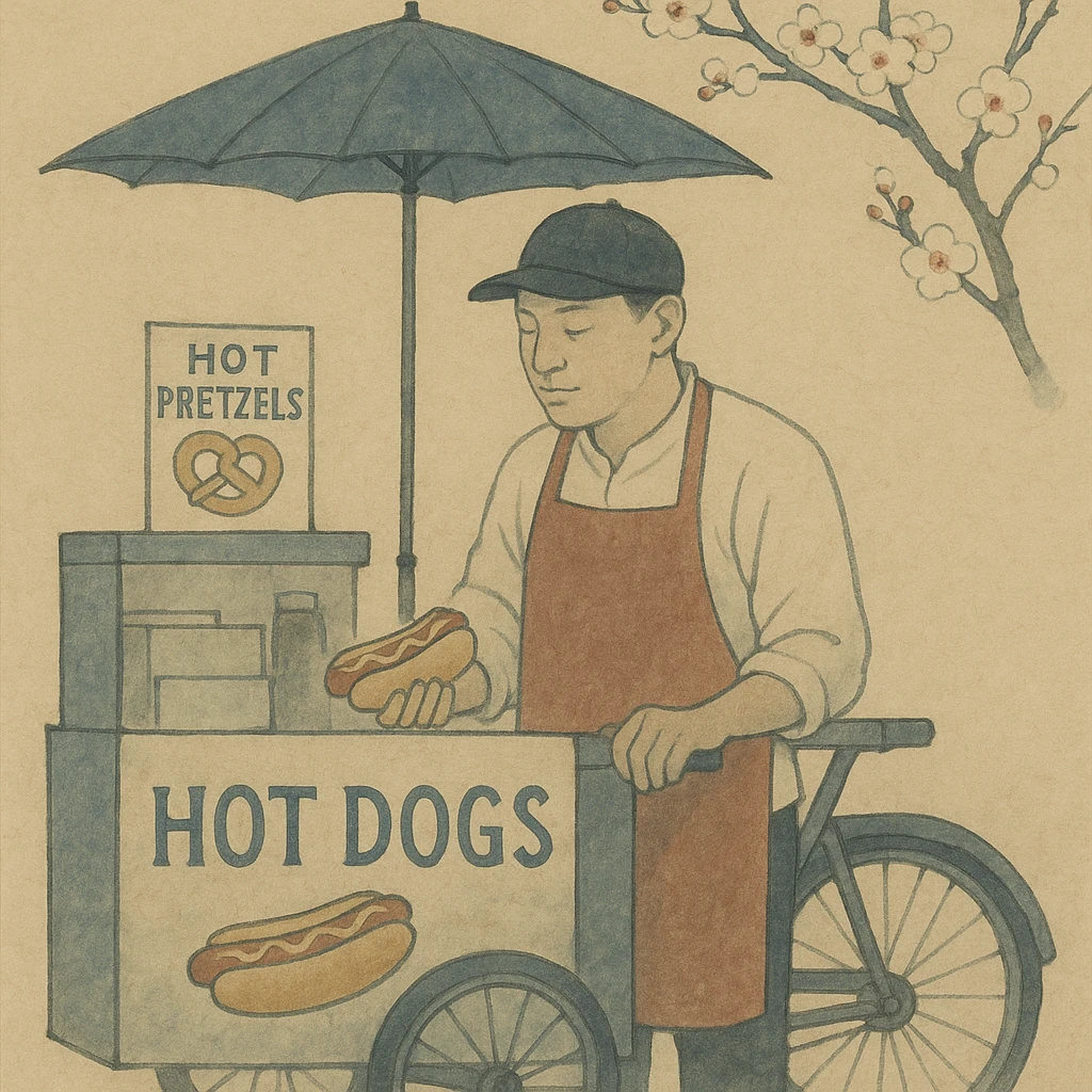 hotdog seller in New York with cart emoji
