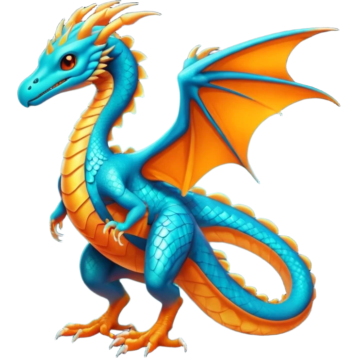 Futuristic Ethereal Modern Cyan and fiery gold-orange Drake-Fakémon-creature-hybrid Full Body emoji