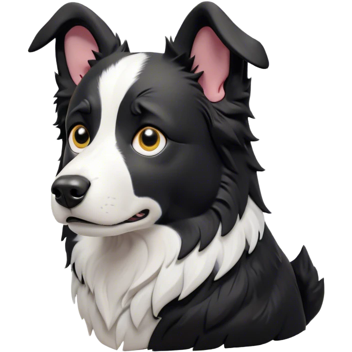 Cinematic Grumpy Border Collie Portrait Emoji, Head tilted slightly with a deeply unimpressed expression, showcasing a dense black and white coat with intense eyes narrowed into an unamused glare, ears slightly drooping in exasperation, Simplified yet comically expressive features, highly detailed, glowing with a dry, sarcastic glow, high shine, effortlessly judgmental yet dignified, stylized with a touch of cynicism, bright but brooding, soft glowing outline, capturing the essence of an eternally unimpressed yet determined herder, so lifelike it feels like it could sigh heavily at you in disdain at any moment! emoji