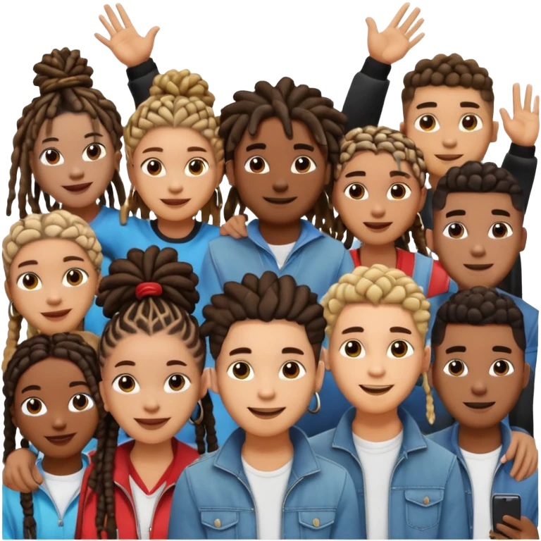 Crowd of fans consisting of African American men with dreadlocks and And African men's with low top and high top curly taper fade haircuts and African American women with braids all in crowd enjoying concert emoji