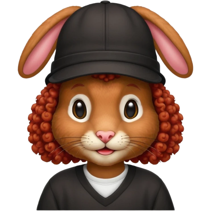 red curly black rabbit with jersey and hat emoji