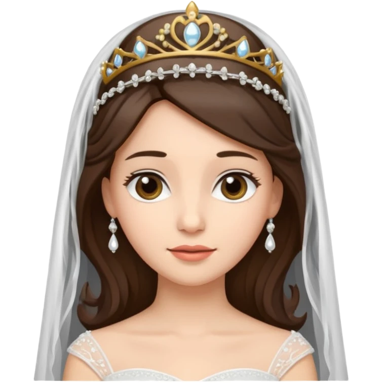 bride veil, brunette hair and tiara,  emoji