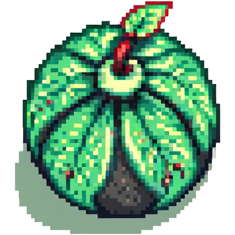 Green digital bomb animation frame 2, round bomb body with green highlights, shorter leaf-shaped fuse at top, small green glow, nature-inspired design, pixel art style emoji