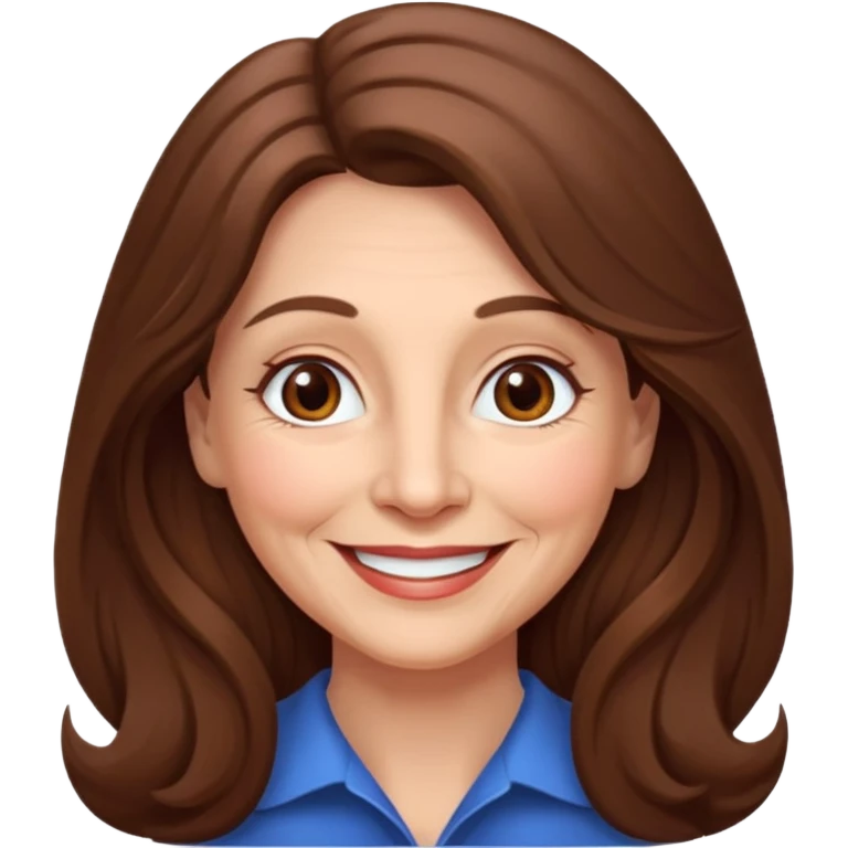 Woman 70, long brown hair, brown eyes, smiling emoji