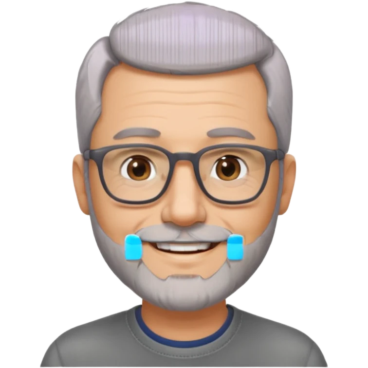 54 year old man, short shaved grey hair, beard stubble, glasses emoji