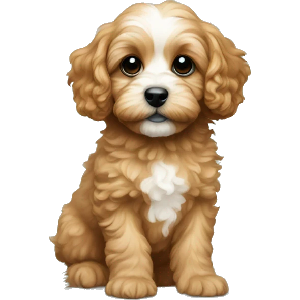 Cavapoo puppy near the Christmas tree emoji