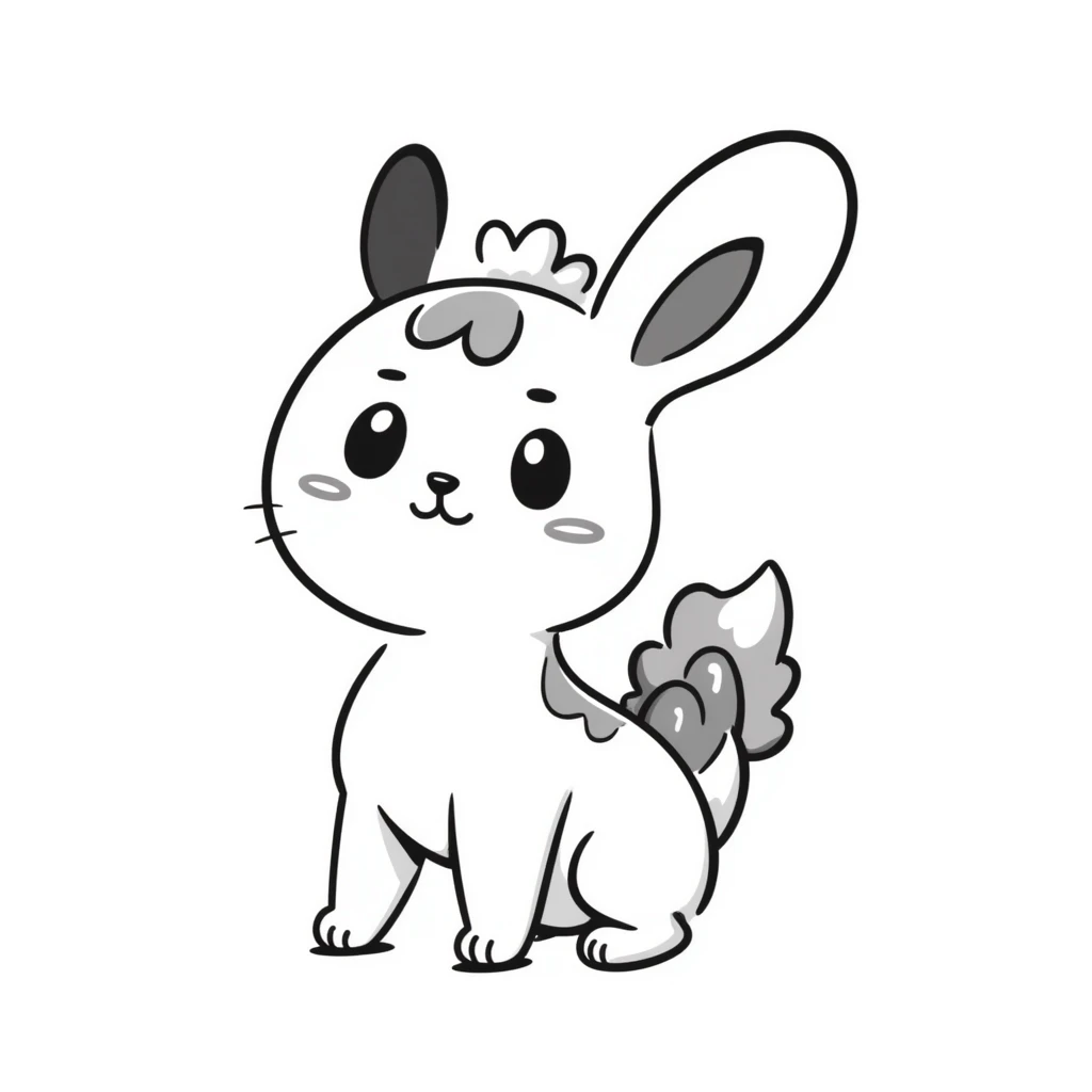 Kawaii bunny plant dragon in Sanrio style, like Hello Kitty and My Melody, tiny spikes, extremely cute, simple clean design, large head, minimal facial features, big round eyes, blushing cheeks, pastel colors with pinks and blues, clean bold outlines, small mouth, adorable expression, rounded shapes emoji