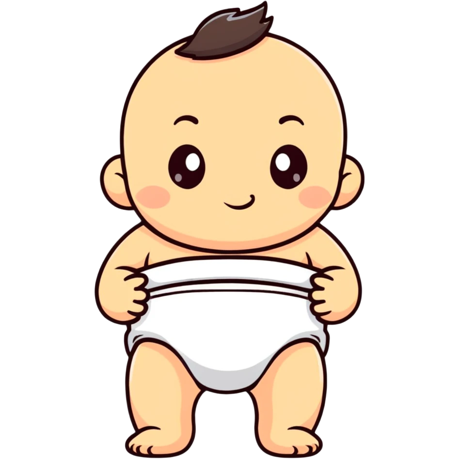 cute baby standing in a diaper, cartoonish emoji